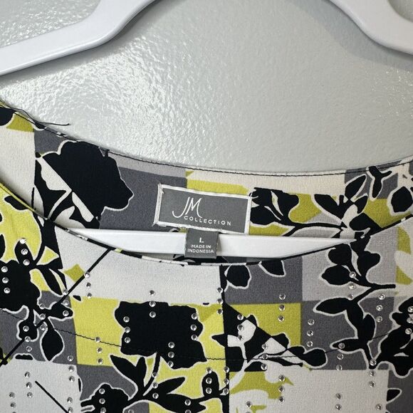 JM Collection Women’s Size L Multicolor Studded 3/4 Sleeves Blue Green - Picture 4 of 13